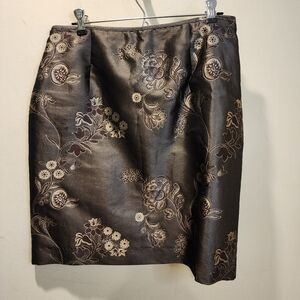 Jon Brown Floral 100% Silk   Embellished Pencil Mini Skirt for Cocktail Size 8